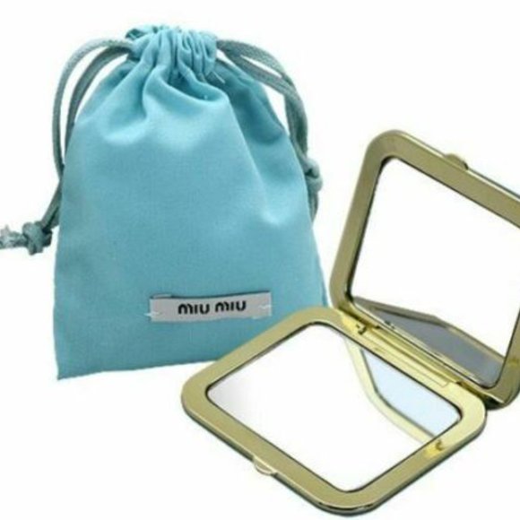 NEW! Luxe MIU MIU Teal Tiffany blue Cute Compact Mirror with Pouch - Sealed Box! - Picture 8 of 10